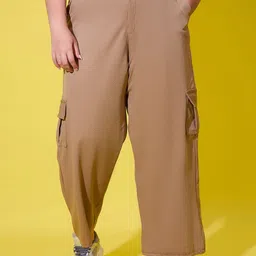 BUY NEW TREND Women Plus Size Relaxed High-Rise Easy Wash Cargos Trousers-image-42