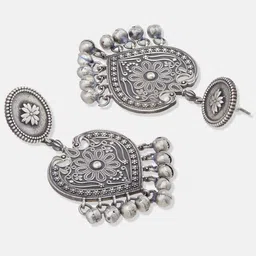 Fabindia Silver Contemporary Shaped Artificial Beads Oxidised Drop Earrings image 3