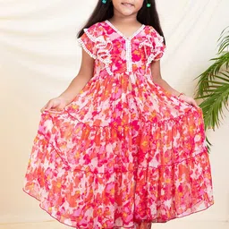 Bugandbees Girls Floral Printed V-Neck Anarkali Kurta & Palazzos-picture-13