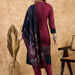 SAHASIKA Women Floral Embroidered Regular Thread Work Kurta with Trousers & With Dupatta image 5