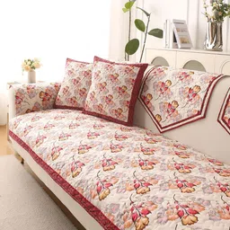 HOKIPO Autumn Cream Coloured & Red 1/2/3 Seater and L Shape Sofa Cover Mat-image-1