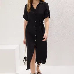 Trendyol Women Roll-Up Sleeves Shirt Midi Dress Comes with a belt image 4