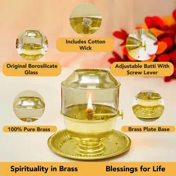 Ekhasa Gold Toned Pure Brass Akhand Jyot Diya With Adjastable Screw 250 ml Oil Capacity image 2