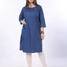 SK Creation Round Neck Denim Straight Kurta image 5