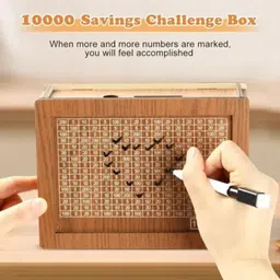 funlot Wooden Money Saving Box Cash Saver Money Box(Brown)-M1 Coin Bank image 3