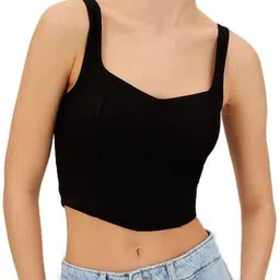 siyara Casual Sleeveless Solid Women Black Top-picture-14