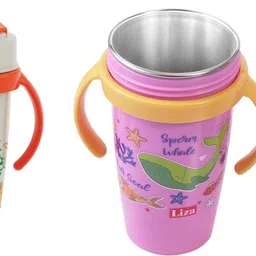 2pc Multi Cartoon Design Sipper Bottle For Kids With Straw & Side Handle 360ML-image-40