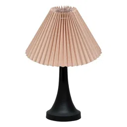 homesake Black Metal Table Lamp with Fabric Shade, E27 holder, Cone, Pleated Jute Shade image 4