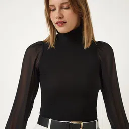 Happiness istanbul High Neck Bishop Sleeves Fitted Top image 3