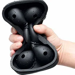 shopping & mart flexible silicone spherical 6 Round ice ball maker mold with lid 18 X 7 X 7 cm Black Silicone Ice Ball Tray image 2