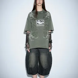 bonkers corner Women Solid Round Neck Pure Cotton Green T-Shirt image 2