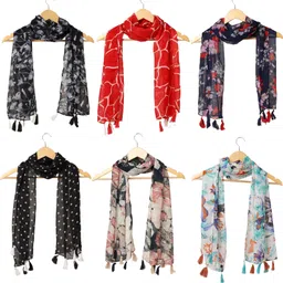 riddle needle Floral Print Chiffon Women Multicolor Scarf, Stole-picture-39