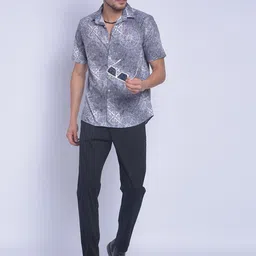 Crimsoune Club Smart Slim Fit Abstract Printed Cotton Linen Casual Shirt image 5
