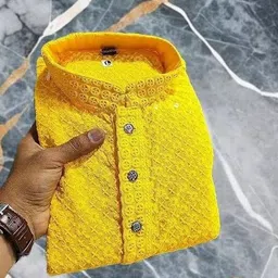 Men Chikan Embroidery Chiffon Straight Kurta-image-18