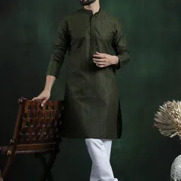 SOJANYA Men Embroidered Regular Thread Work Pure Cotton Kurta with Churidar image 3