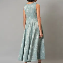 WISHFUL Ethnic Motifs Round Neck Fit and Flare Cotton Ethnic Dress image 3