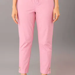 feriha Pack of 2 Women Slim Fit Pink, White Cotton Blend Trousers image 2