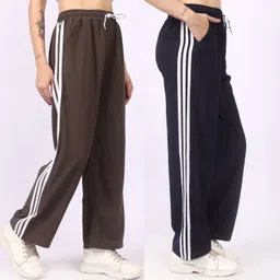 aileyis Pack of 2 Women Striped Brown, Dark Blue Track Pants-picture-25