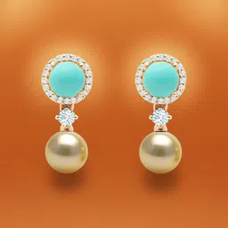 MINUTIAE Rose Gold Plated Stones studded & Pearls Beaded Spherical Drop Earrings image 3