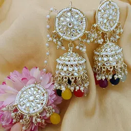 EVY Gold-Plated Artificial Stones Studded & Beaded Dome Shaped Jewellery Set-image-33