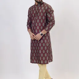 azania Men Floral Printed Regular Kurta with Pyjamas image 2
