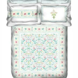 MYTRIDENT Indulgence White Printed 300 TC Pure Cotton King Bedsheet Set 2.74 m x 2.74 m image 3