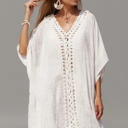 DressBerry Women Solid V-Neck Kaftan Dress-image-7