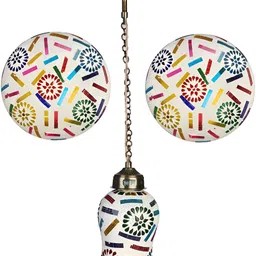 SOMIL White & Red 3 Pieces Textured Glass Bell Shaped Ceiling Lamps-image-36