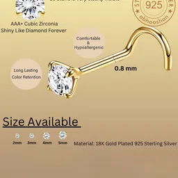 Abhooshan Gold-Plated Cubic Zirconia Stud Nosepin image 5
