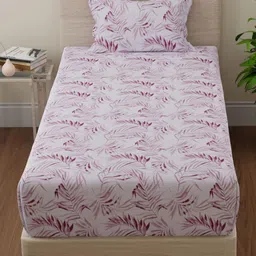 Huesland Maroon Floral Printed144 TC Pure Cotton Single Bedsheet Set 223.5cm x 139.7cm image 1