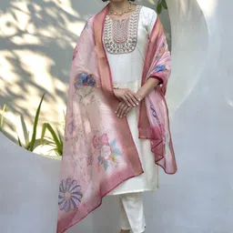 DIVASTRI Women Floral Embroidered Regular Thread Work Kurta with Trousers & With Dupatta-picture-28