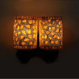 1ST TIME Gold-Toned & Multicolour Textured Wood Cylinder Shaped Wall Lamp image 4