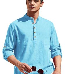APEKTRA Full Sleeves Mandarin Collar Cotton Slim Fit Short Straight Kurta-picture-30