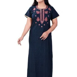 Zairra Women Blue Cotton Blend Printed Maxi Nightdress-picture-41