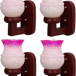 1ST TIME Pink & Pink Printed Wood Contemporary Wall Lamp image 3