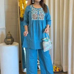 Aasira Embroidered Pure Cotton Shirt Collar Neck Tunic With Trouser Co-Ords-picture-10
