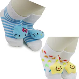 NESKA MODA 6 To 12 Months Baby Set Of 2 Pair Cotton Anti Slip Face Ankle Socks/ Booties-picture-34