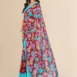 Moda Rapido Women Floral Georgette Satin Saree with Silver Thread Work image 2