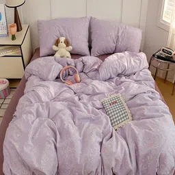 JC HOME Purple Floral Polycotton 3 Piece Single Regular Bedding Set-picture-17