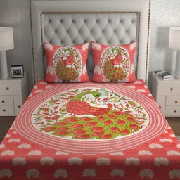 UNIQCHOICE Peach-Coloured Ethnic Motifs Cotton 120 TC Queen Bedsheet Set 2.35 m x 2.15 m image 2