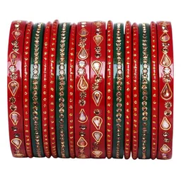 TAJ BRIDAL STORE Set Of 16 Kundan Studded Bangles-picture-33