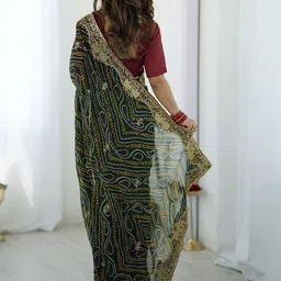 HERE&NOW Bandhani Embroidered Heavy Work Pure Georgette Saree image 5