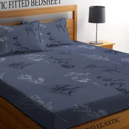 DECENT HOME Black & Blue Floral 220 TC Queen Bedsheet with 2 Pillow Covers-picture-30