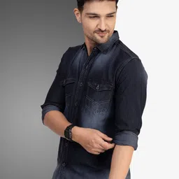 D Finish Faded Spread Collar Smart Denim Casual Shirt image 4