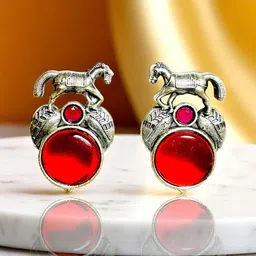 M55 Silver-Plated Artificial Stones Studded Oxidised Contemporary Studs-picture-14