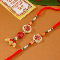 Sangria Artificial Stones Studded & Beaded Bhaiya Bhabhi Rakhis With Roli Chawal-picture-43