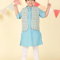 Fabindia Pack Of 2 Boys Ethnic Motifs Printed Festive Cotton Straight Kurtas-picture-36
