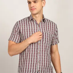 Label Ceres Men Classic Fit Spread Collar Abstract Printed Cotton Casual Shirt-picture-13