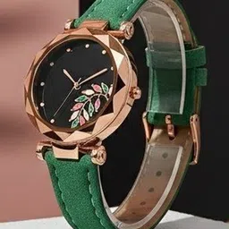 Moover Women Dial & Leather Straps Analogue Automatic Watch LEAFdial-GREEN-J1 image 4