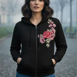 Lihana Women Floral Fleece Lightweight Knitted and Woven with Embroidered Jacket image 3